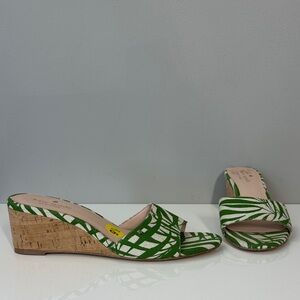 Kate Spade Mileena Green And White Canvas Wedge Sandals Size 9.5